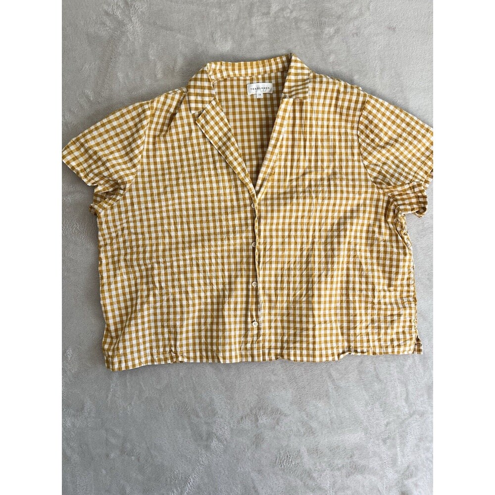 Tradlands Flannel Coast Camp Shirt Yellow Gingham Plus Size Relaxed Button Up 3x